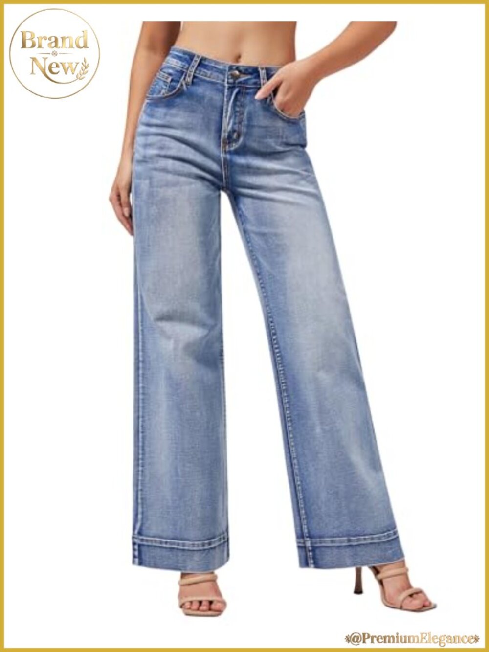 Wide Leg Jeans with Stretch High Waist Baggy Denim Pants
